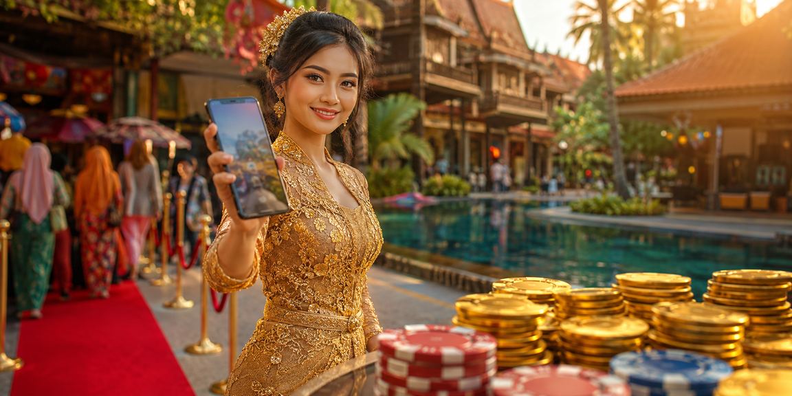 Pemain wanita berbaju kebaya menggunakan telefon pintar untuk akses kasino mudah alih gemma4 di Kota Bharu
